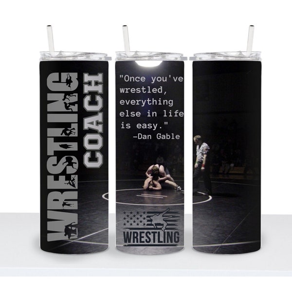 Wrestling Coach Tumbler PNG Wrap Digital Image Sublimation Design 20oz Skinny Tumbler File