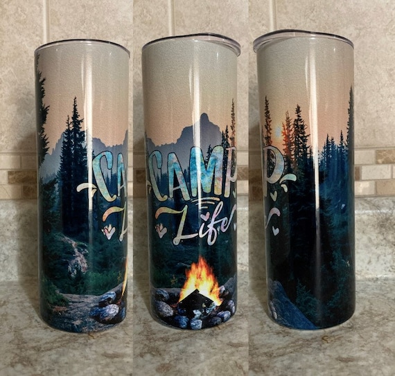 20oz Skinny Tumbler Camp Life Camping Personalized with Straw