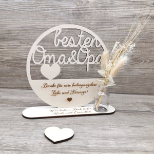 Gift grandma grandpa, personalised, best grandparents, wooden loop with dried flowers and tripod