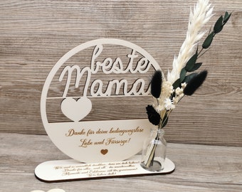 Geschenk Mama, personalisiert, beste Mama, Holzloop mit Trockenblumen und Stativ