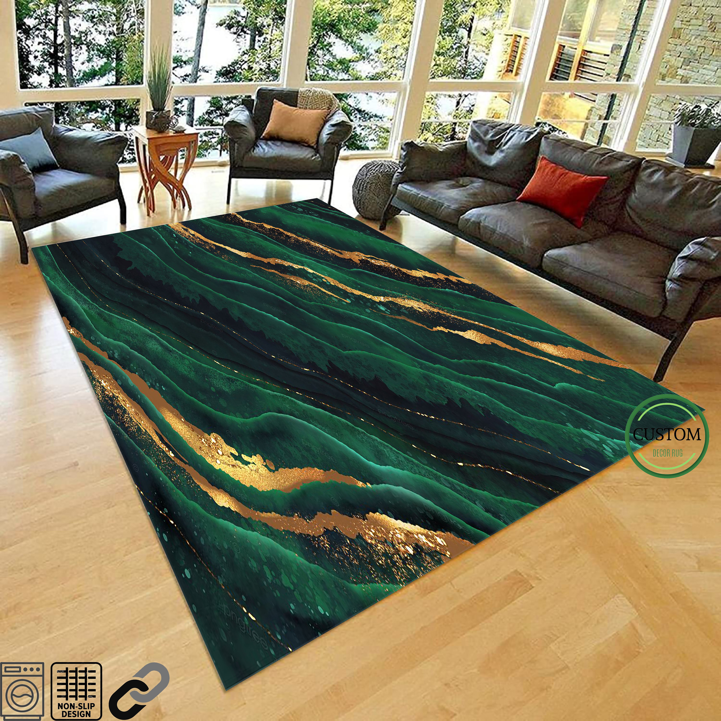 Emerald Green Rug Gold Marble Rug Area Rug Abstract Rug Etsy