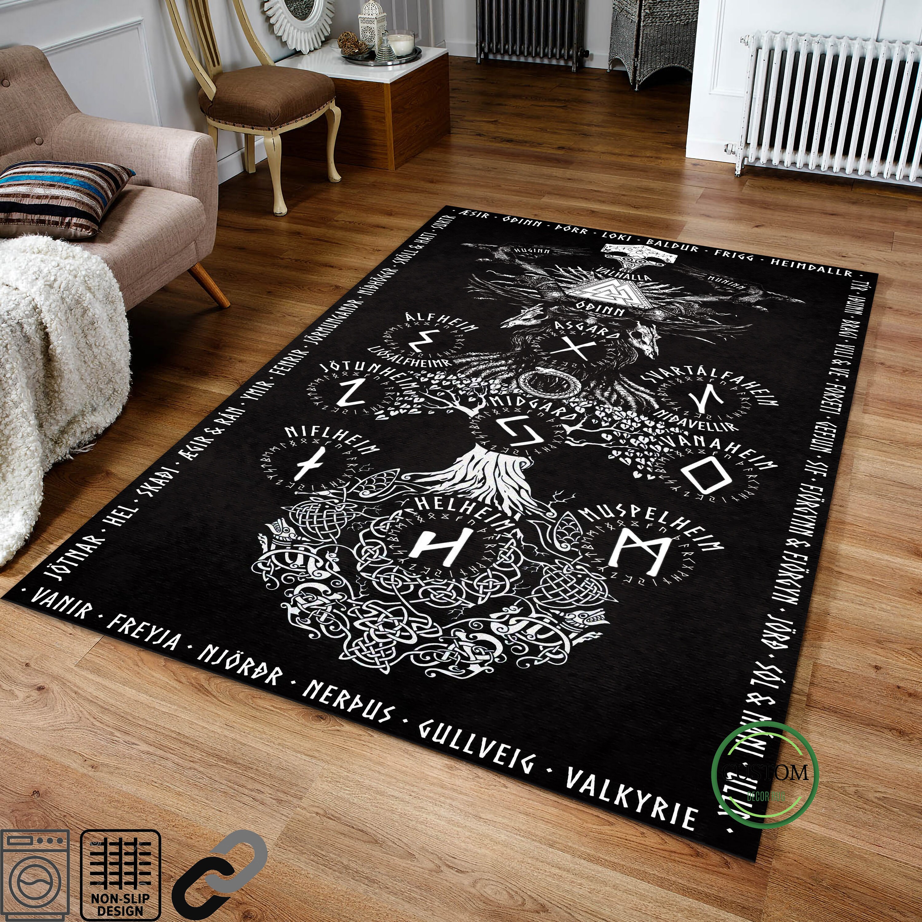 Viking Symbols And Meanings Area Rug, Helm of Terror Mysterious and