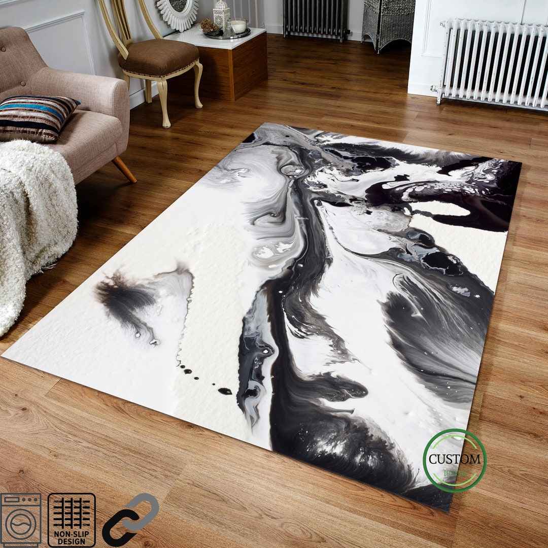 Black Gray Marble Rug Design Rug Pattern Rug Cool Rug Etsy