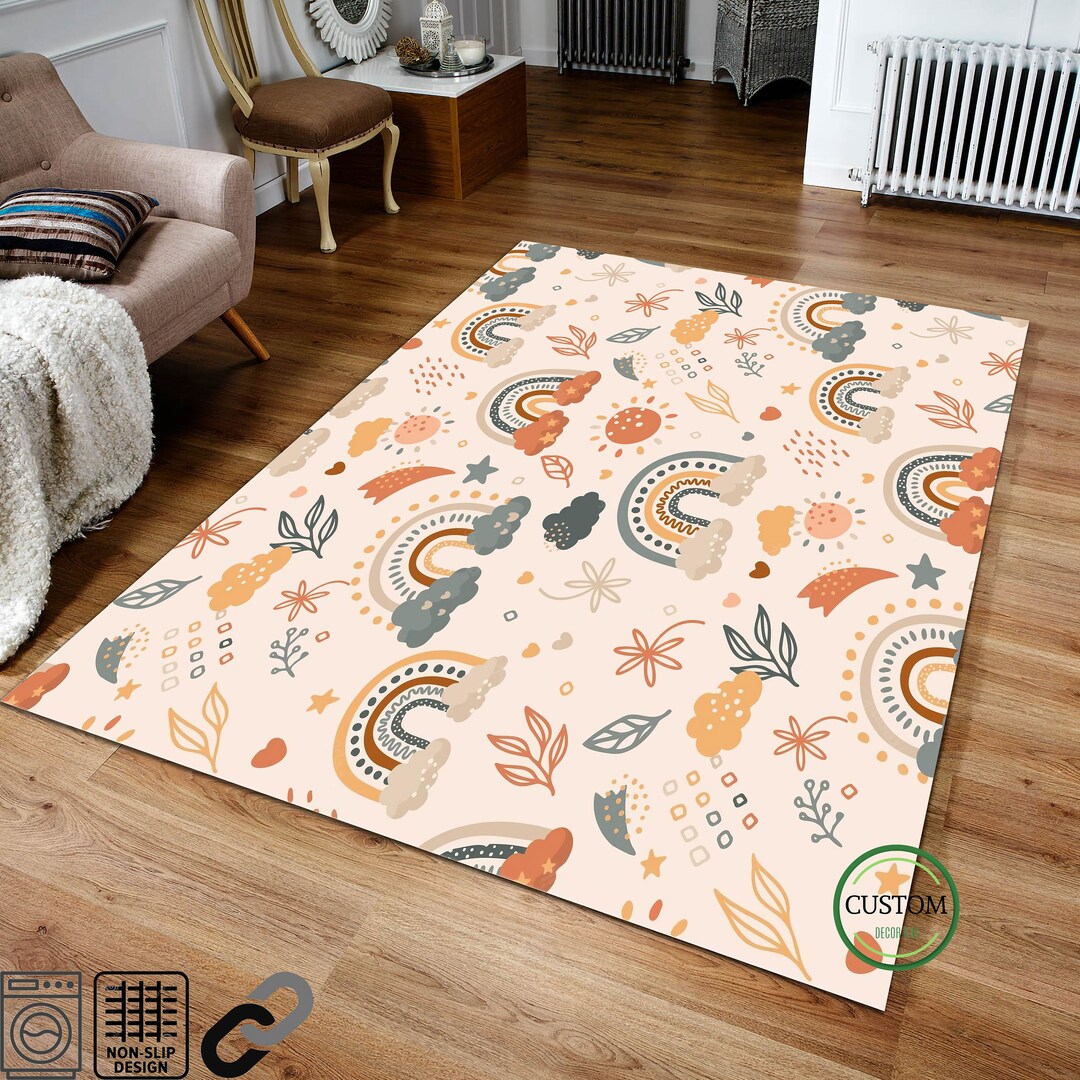 Kids Play Rug Cute Pink Rug Nursery Rug Rainbow Rug Etsy