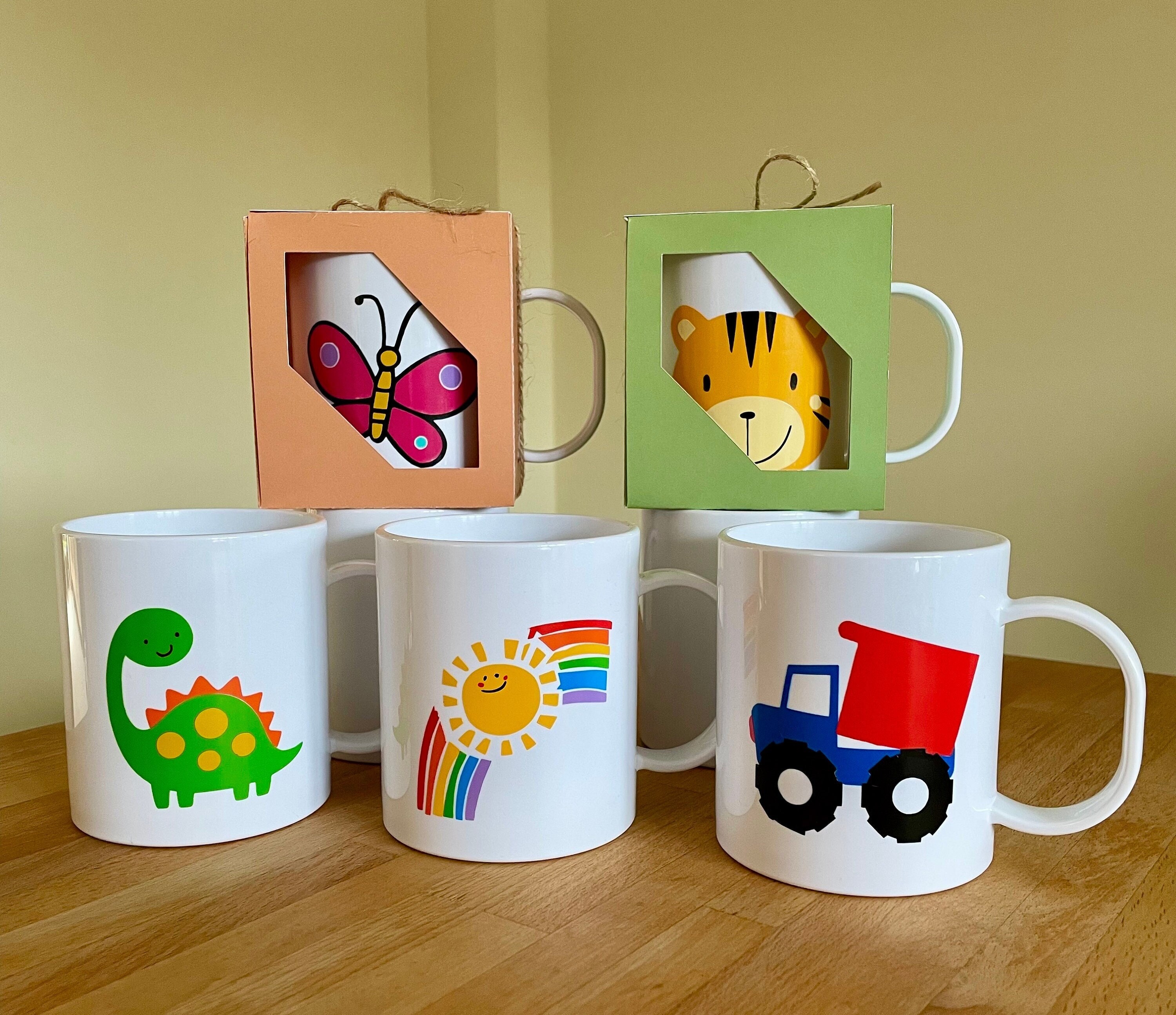 Childrens plastic cheap name mugs