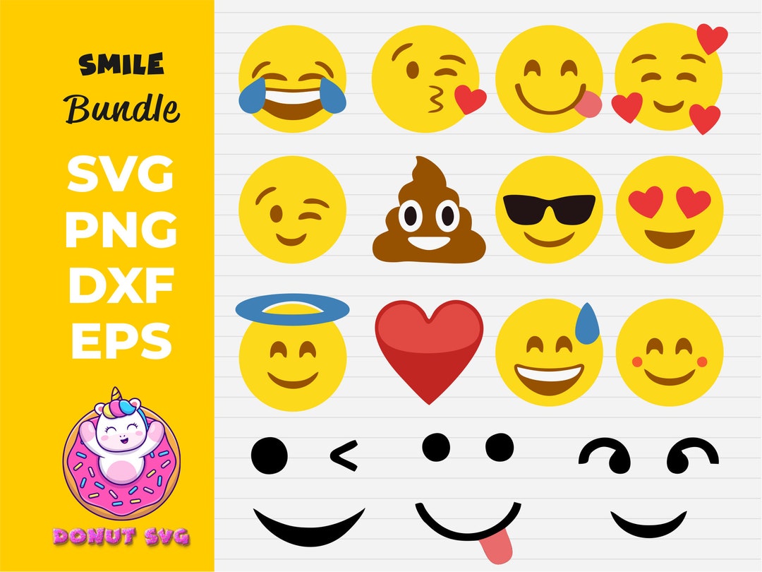 Smile Bundle Svg Emoji Clipart Cricut Smile Face Png Smile Dxf - Etsy ...