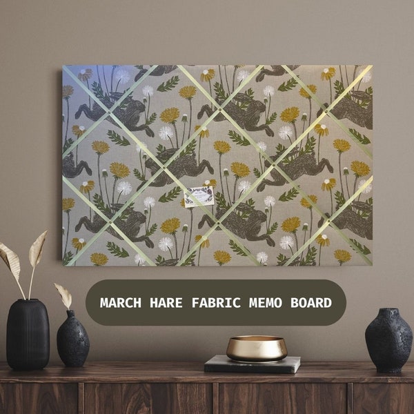 Bespoke Handcrafted Lightly Padded Fabric Notice Bulletin Memo Board made using March Hare Linen Look Fabric