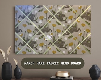 Bespoke Handcrafted Lightly Padded Fabric Notice Bulletin Memo Board made using March Hare Linen Look Fabric