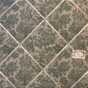 Green Toile Lightly Padded Fabric Notice / Bulletin Board - Bespoke Handcrafted Service