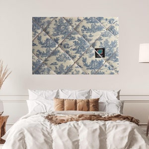 Toile De Jouy Lightly Padded Fabric Notice Bulletin Board made using French Lovers Blue Fabric - Bespoke Handcrafted Service
