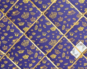 60x40cm Handcrafted Lightly Padded Fabric Notice Bulletin Memo Pin Cork Board Royal Crowns Golden Yellow on Purple Platinum Jubilee