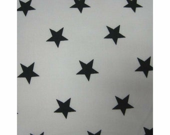 Black Stars on White 100% Cotton Fabric 56" Width Price Per Metre FREE UK DELIVERY