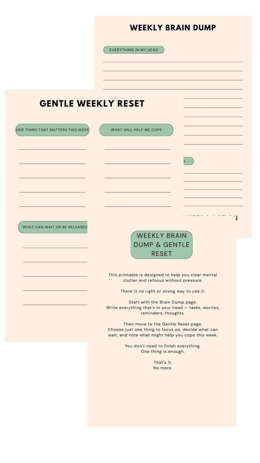Weekly Brain Dump & Gentle Reset Printable PDF | Overwhelmed Planner ...