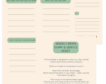 Weekly Brain Dump & Gentle Reset Printable PDF | Overwhelmed Planner | ADHD Friendly | Weekly Reset Worksheet | Instant Download