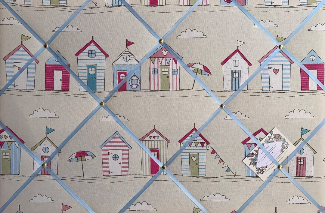 Padded Ribbon Beach Huts Pink Lightly Padded Ribbon Notice / Memo Board Seaside ...
