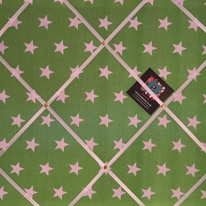 Green & White Star Lightly Padded Fabric Notice / Memo Cork Pin Board - Bespoke Handcrafted
