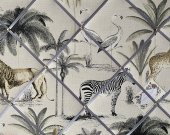 Bespoke Handcrafted Lightly Padded Fabric Notice / Memo Board made using Longleat Safari Zoo Animals Fabric