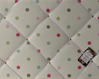 Bespoke Handcrafted Lightly Padded Fabric Notice / Memo Board made using Seaside Mineral Multicolour Dotty Spot Fabric