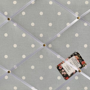 Bespoke Handcrafted Lightly Padded Fabric Notice / Memo Board made using Pale Grey Dotty Spot Fabric
