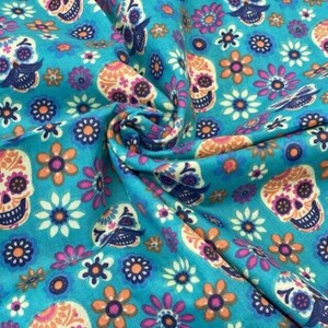 Skulls Day of the Dead Jade Polycotton Fabric 111cm By The Metre FREE UK DELIVERY