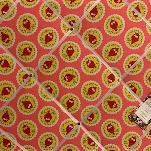 Bespoke Handcrafted Lightly Padded Fabric Notice / Memo Board made using Brown Owls on Pink Fabric