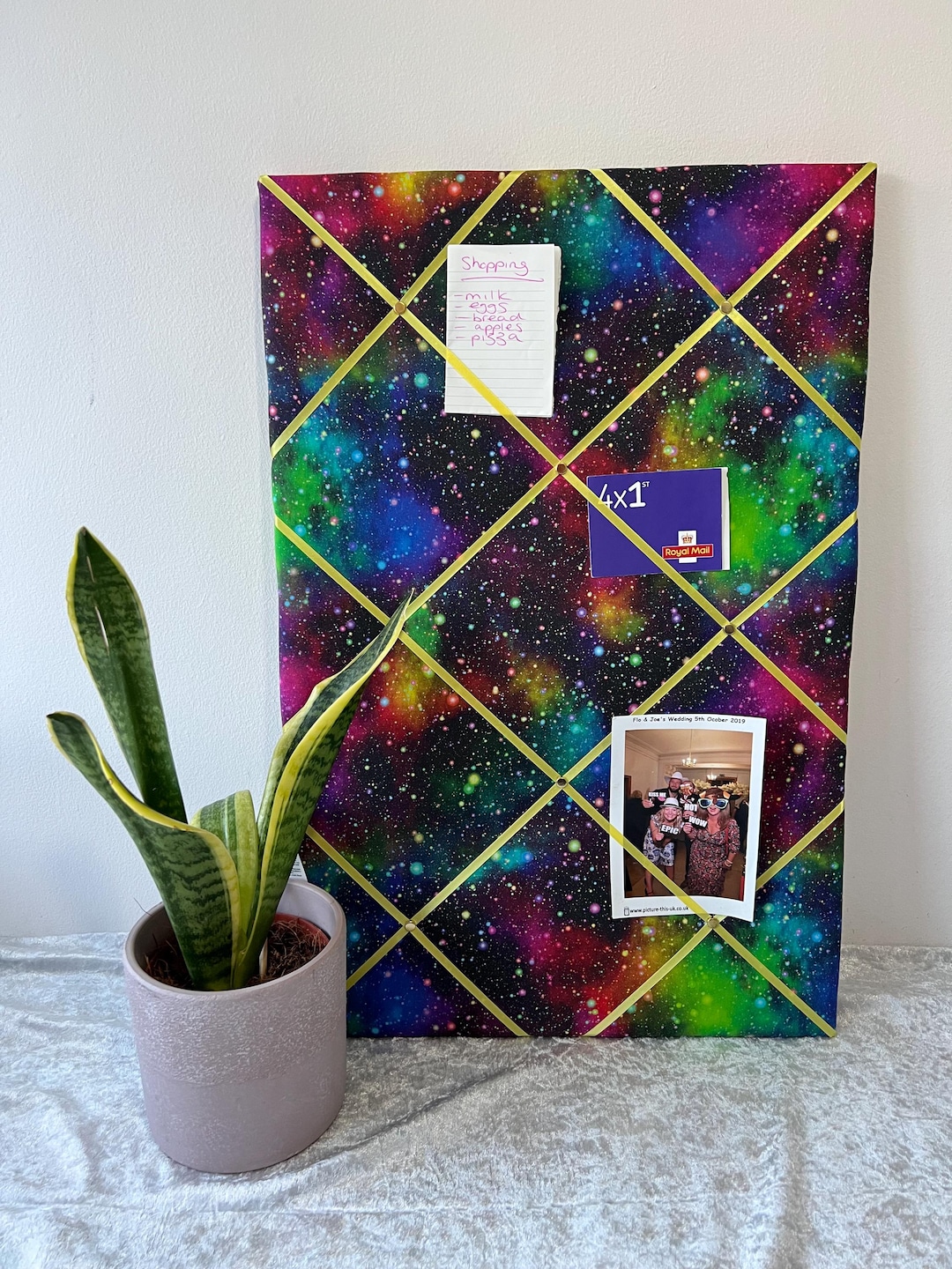 Multicolour Space Stars Galaxy Fabric Notice Board | Lightly Padded ...