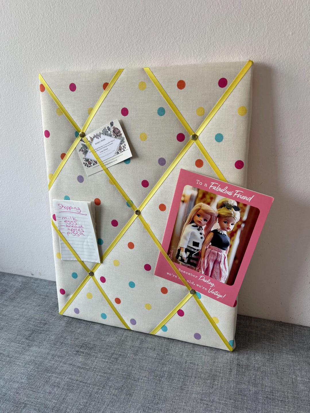 Note Board With Ribbon Sunshine Multicolour Dotty Fabric Ribbon Notice Board for Photos, Notes ...