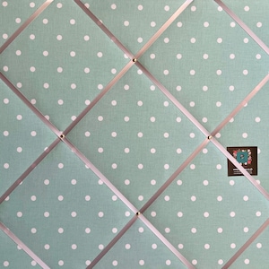 Bespoke Handcrafted Lightly Padded Fabric Notice / Memo Board made using Seafoam Dotty Spot Fabric