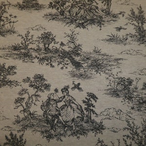 Bespoke Handcrafted Lightly Padded Fabric Notice / Memo Board made using Toile De Jouy French Lovers Black Fabric