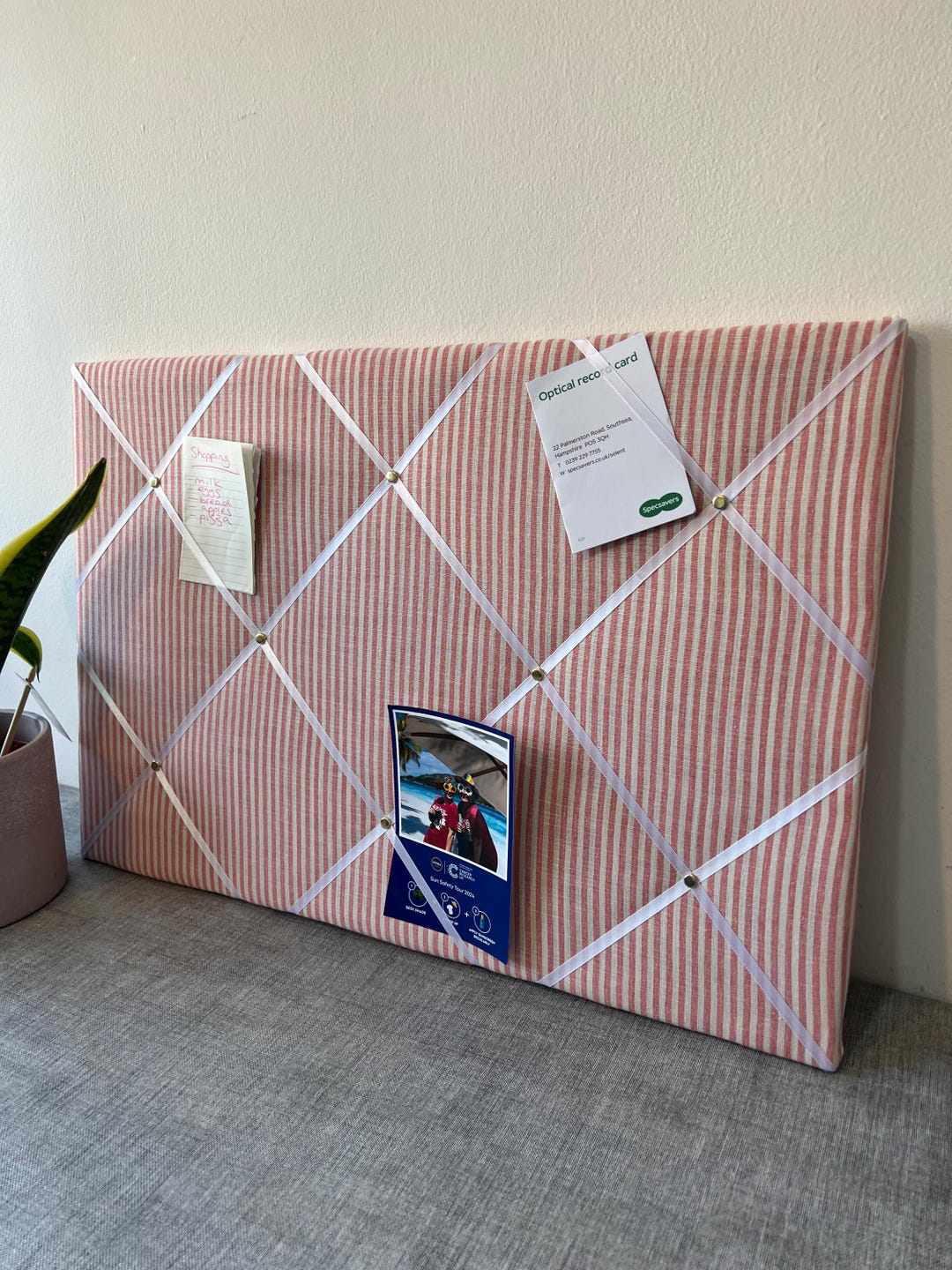 Pink & White Candy Stripe Fabric Notice Board – Handmade Padded Memo ...