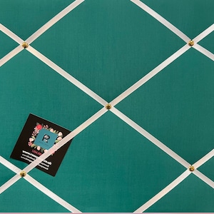 40x30cm Handcrafted Lightly Padded Fabric Notice Memo Bulletin Board made using Jade Green White Ribbon Fabric