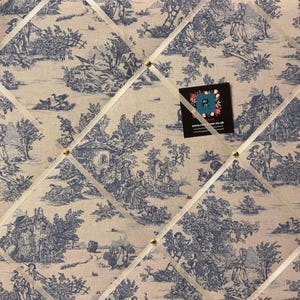 Bespoke Handcrafted Lightly Padded Fabric Notice / Memo Board made using Toile De Jouy French Lovers Blue Fabric