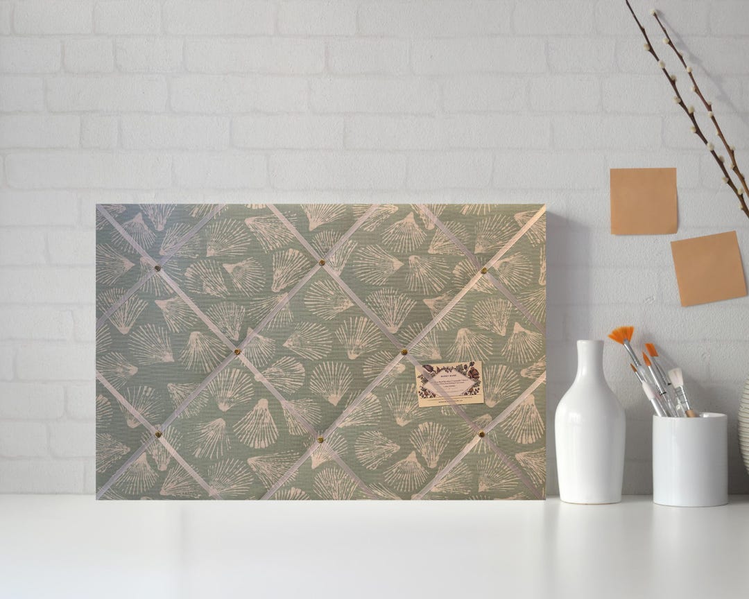 Duck Egg Blue Seashells Padded Fabric Notice / Memo Board - Made to ...