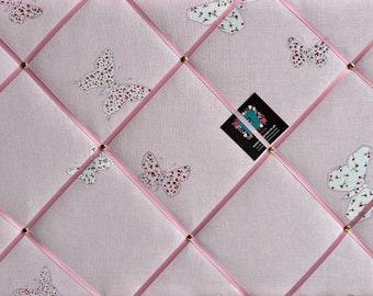 Bespoke Handcrafted Lightly Padded Fabric Notice / Memo Board made using Pink Bella Butterfly Butterflies Fabric