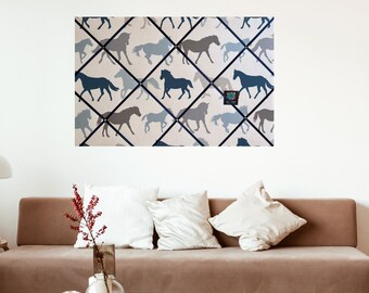 Stampede Horses Denim Blue Lightly Padded Fabric Notice Memo Bulletin Board - Bespoke Handcrafted Service