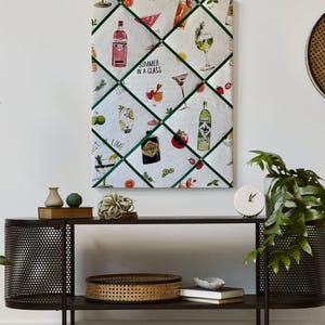 Bespoke Handcrafted Lightly Padded Fabric Notice Bulletin Memo Pin Board made using Gin & Tonic Happy Hour Cocktail Fabric