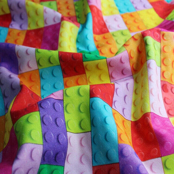 Rainbow Building Blocks 100% Cotton Fabric 59" By The Metre FREE UK Delivery