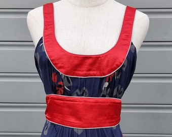 Vintage Blessed Are The Meek Sommer Top Blau Blumen Chiffon Boho Festival