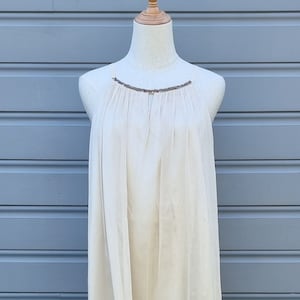 LIVORNO Beige chiffon coloured summer dress with bead detail at hem