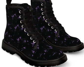 Black purple mens boot with abstract cross hatch pattern