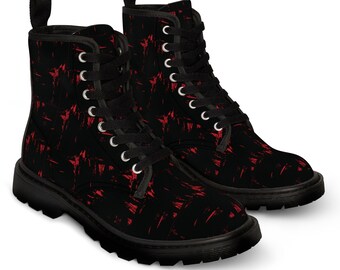 Black red mens boot with abstract cross hatch pattern