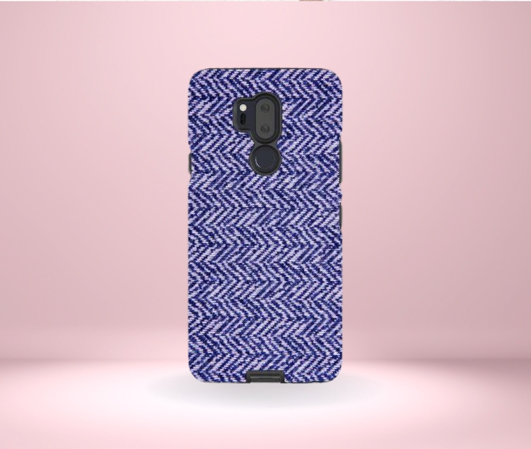 LG Blue Twill Print Phone Cover Tough Case, G7, G6, G5, and V30