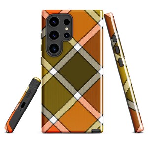 Samsung Tough Case Orange Plaid, Check Tartan Pattern Phone Case