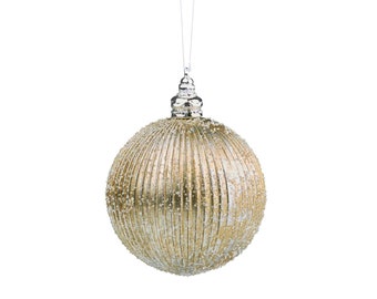 Gold Bauble with encrusted ice Christmas Tree Decoration Ornament Bauble - 10cm