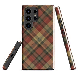 Samsung Tough Case Brown Plaid, Check Tartan Pattern Phone Case