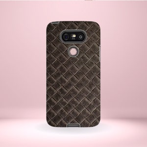 LG Brown Leather Woven Embossed Print Phone Cover Tough Case, G7, G6, G5, and V30