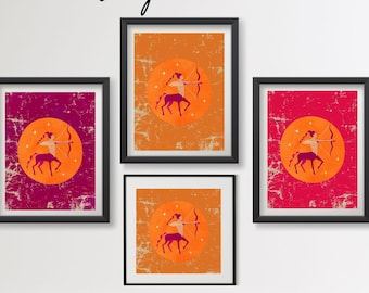Lámina artística del zodiaco Sagitario / Decoración astrológica mística para el hogar (Descarga digital)