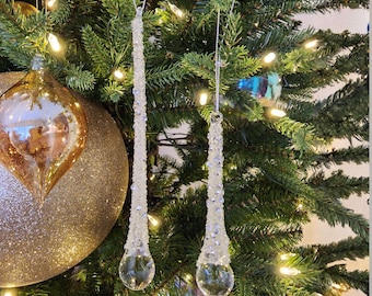 Ornamento natalizio nordico in vetro satinato a forma di ghiacciolo argentato, decorazione per albero di Natale.