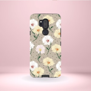 LG Daisy Flower Print Phone Cover Tough Case, G7, G6, G5, and V30, cottage core