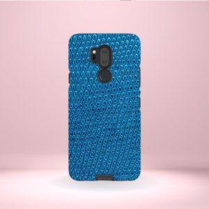 LG Blue Embossed Leather Print Phone Cover Tough Case, G7, G6, G5, and V30